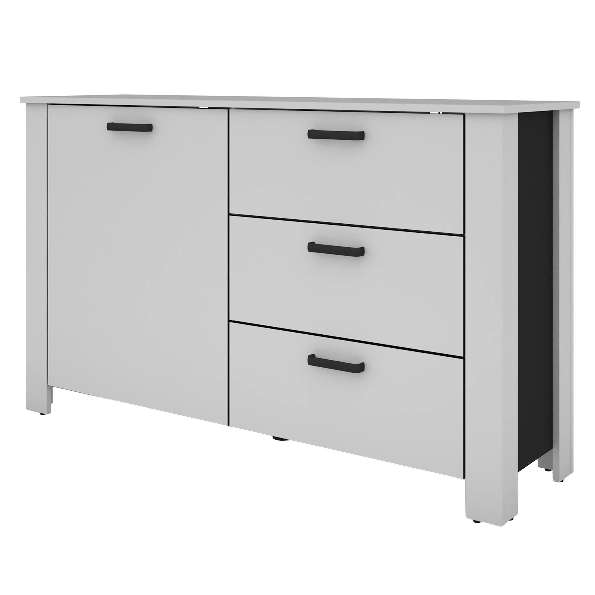 Sideboard mit Tür & Schubkästen, Kommode in Weiß und Schwarz, B140×H84×T40 cm, byLIVING Faro