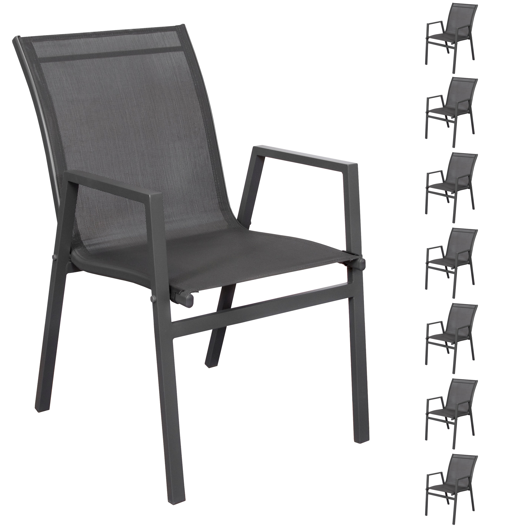 gartenstuhl-8er-set -stapelbar-aluminium-anthrazit-textilene-schwarz-houston-sens-line-105134