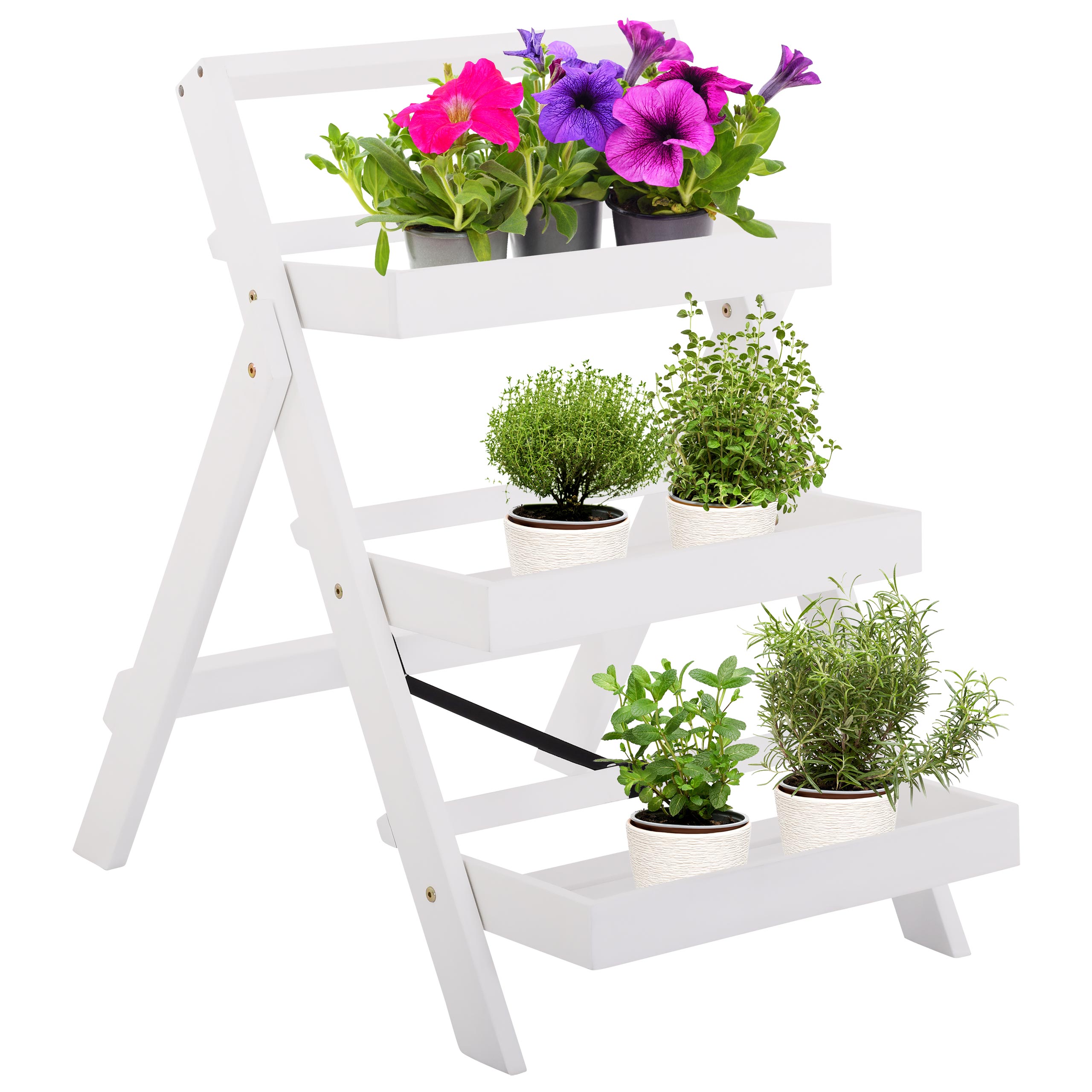 blumentreppe-klappbar-akazienholz-weiss -blumenregal-pflanzenstaender-florina-raburg