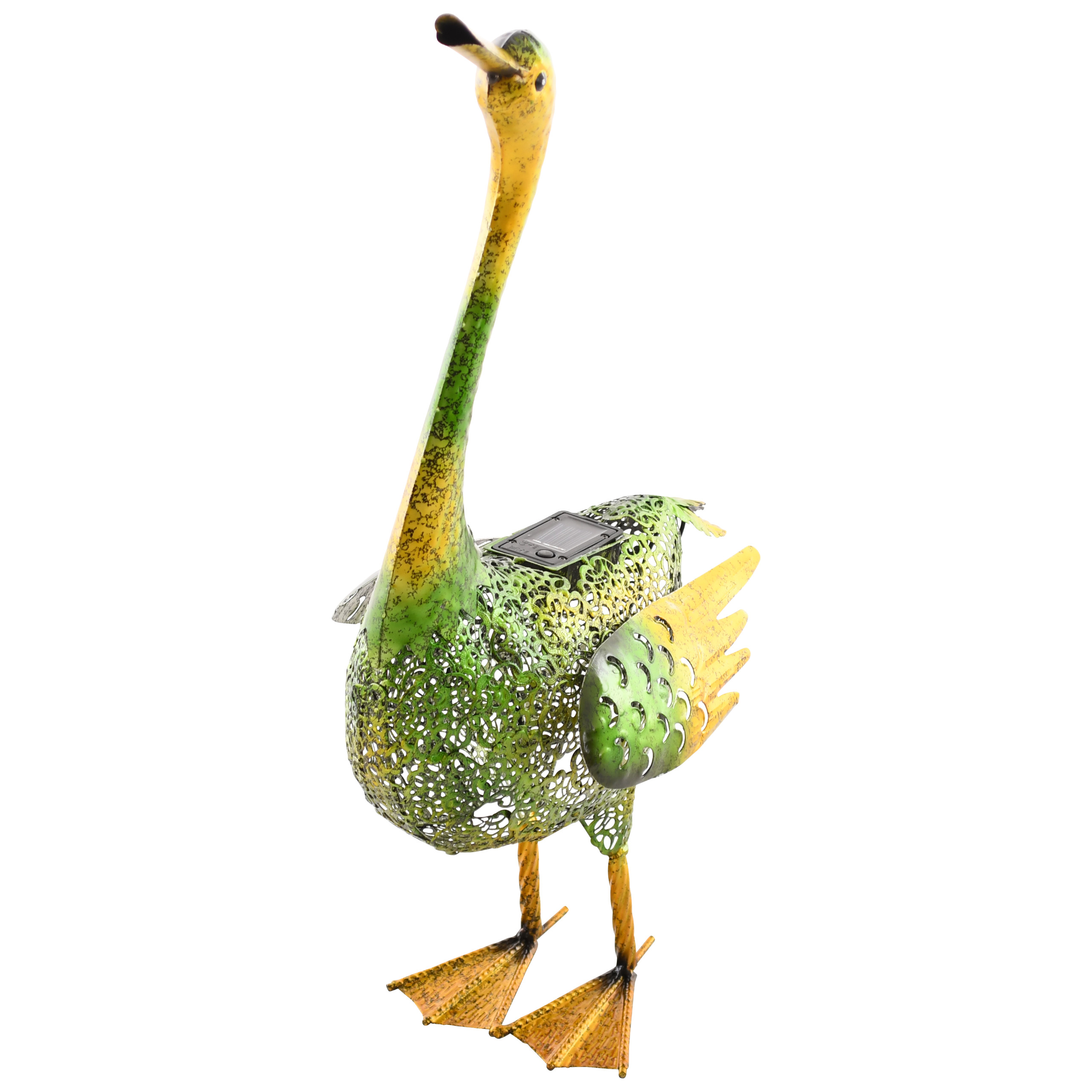 Raburg Deko-Ente HANS in GELB/GOLD/GRÜN - wunderschöne Deko-Figur aus Metall mit 3 LEDs
