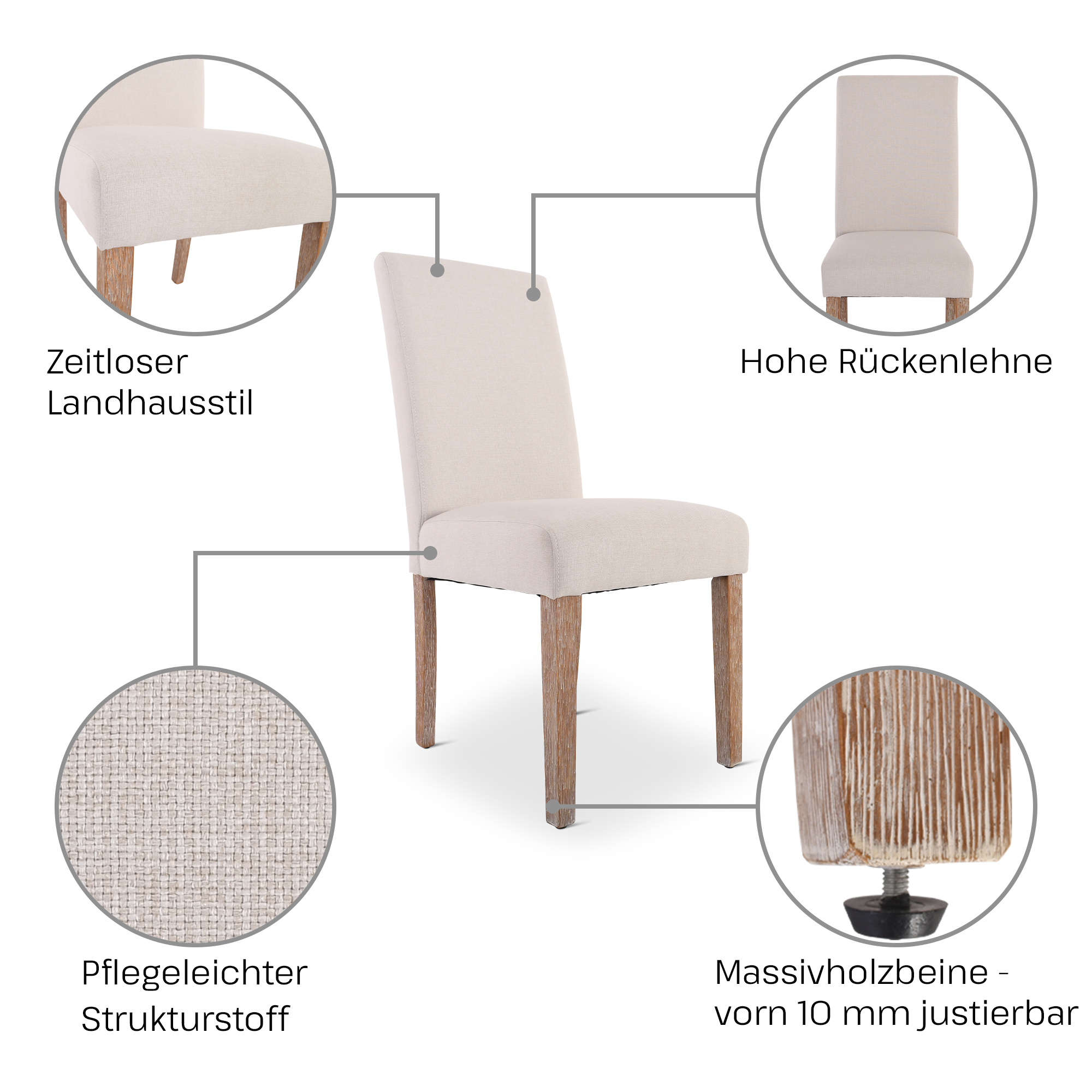 Esszimmerstuhl 2er-Set, Beige, Beine Holz, Raburg Alexandra