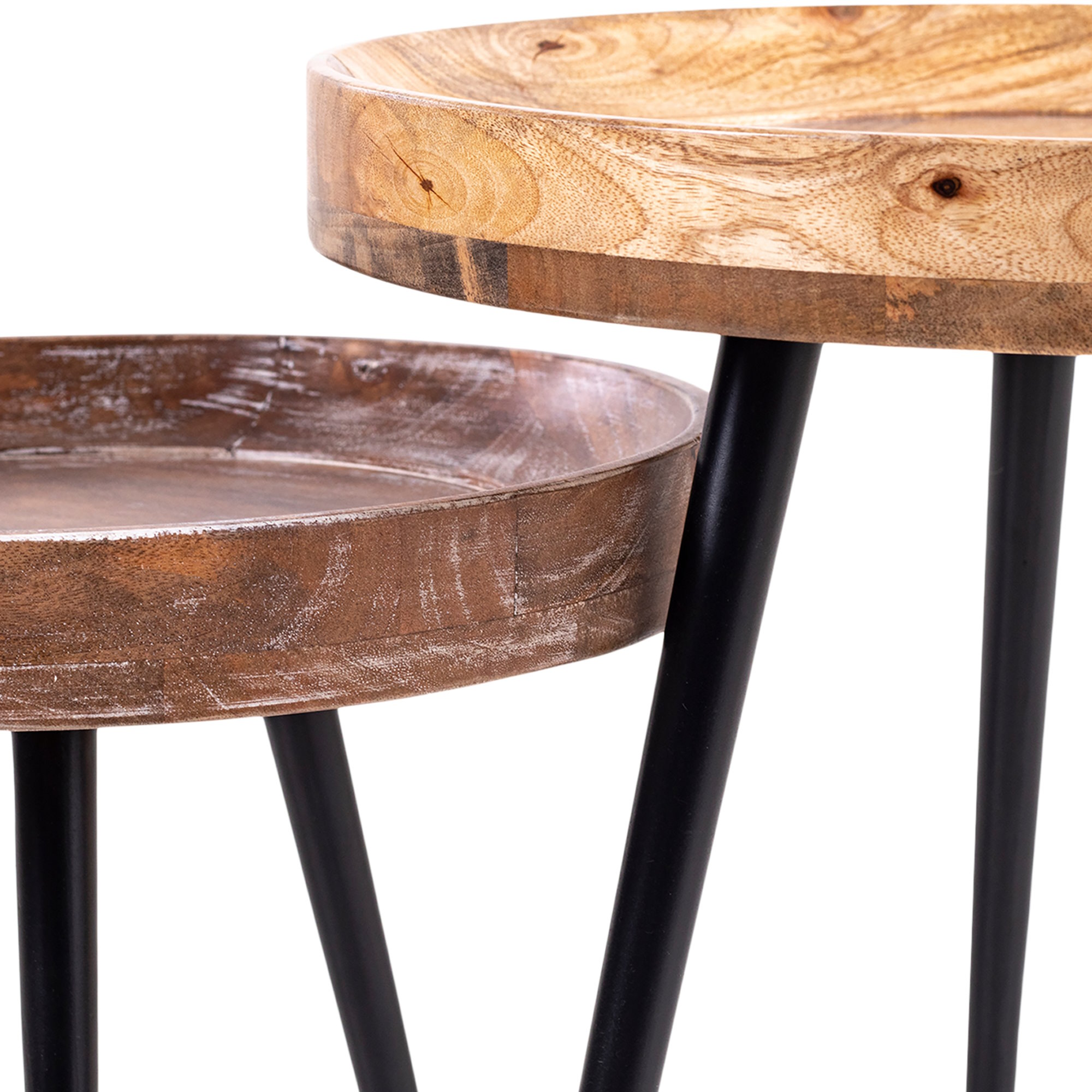 Runder Beistelltisch aus Mangoholz & Metall in Schwarz, byLIVING Ava