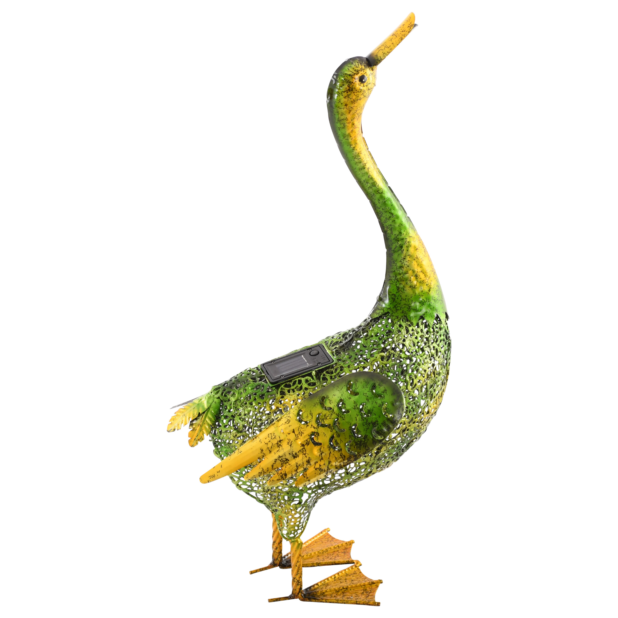 Raburg Deko-Ente HANS in GELB/GOLD/GRÜN - wunderschöne Deko-Figur aus Metall mit 3 LEDs