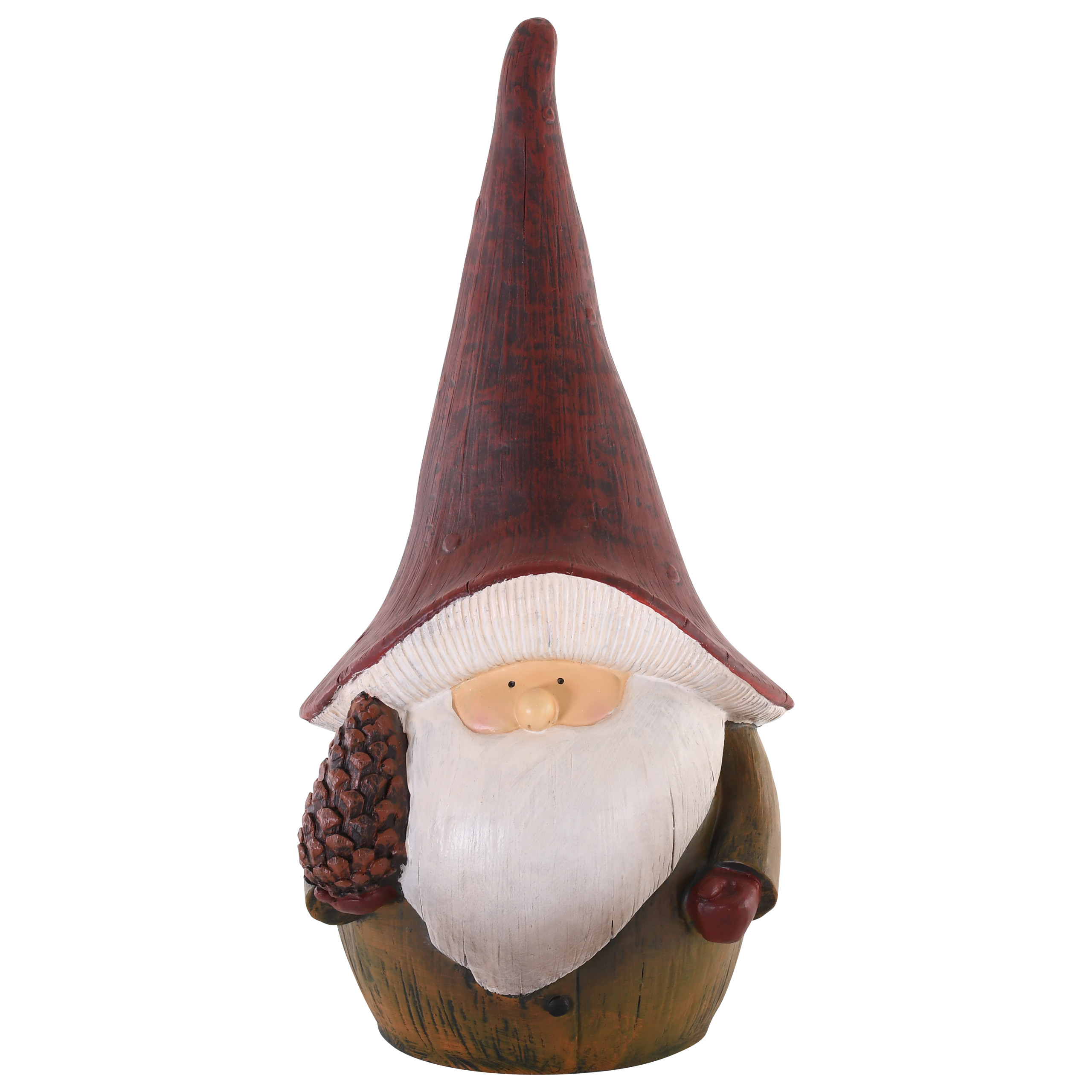 Raburg Dekofigur Pilzwichtel mit Tannenzapfen, groß, Mütze in Rot, Mantel Oliv-Braun, 58 cm hoch