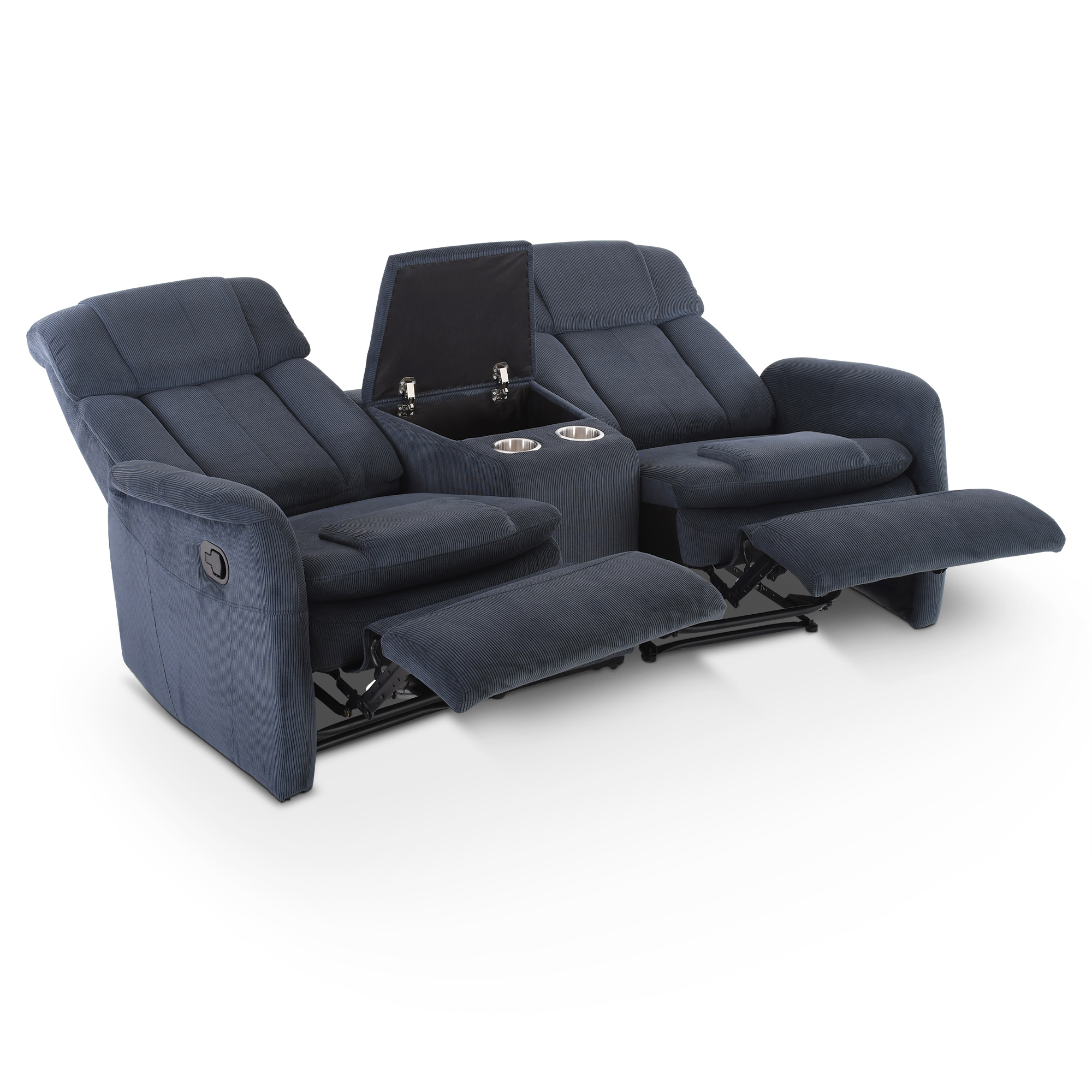 Kinosessel, 2er-Fernsehsessel mit Relaxfunktion, Cord-Mikrofaser in Marineblau, Raburg Maxx