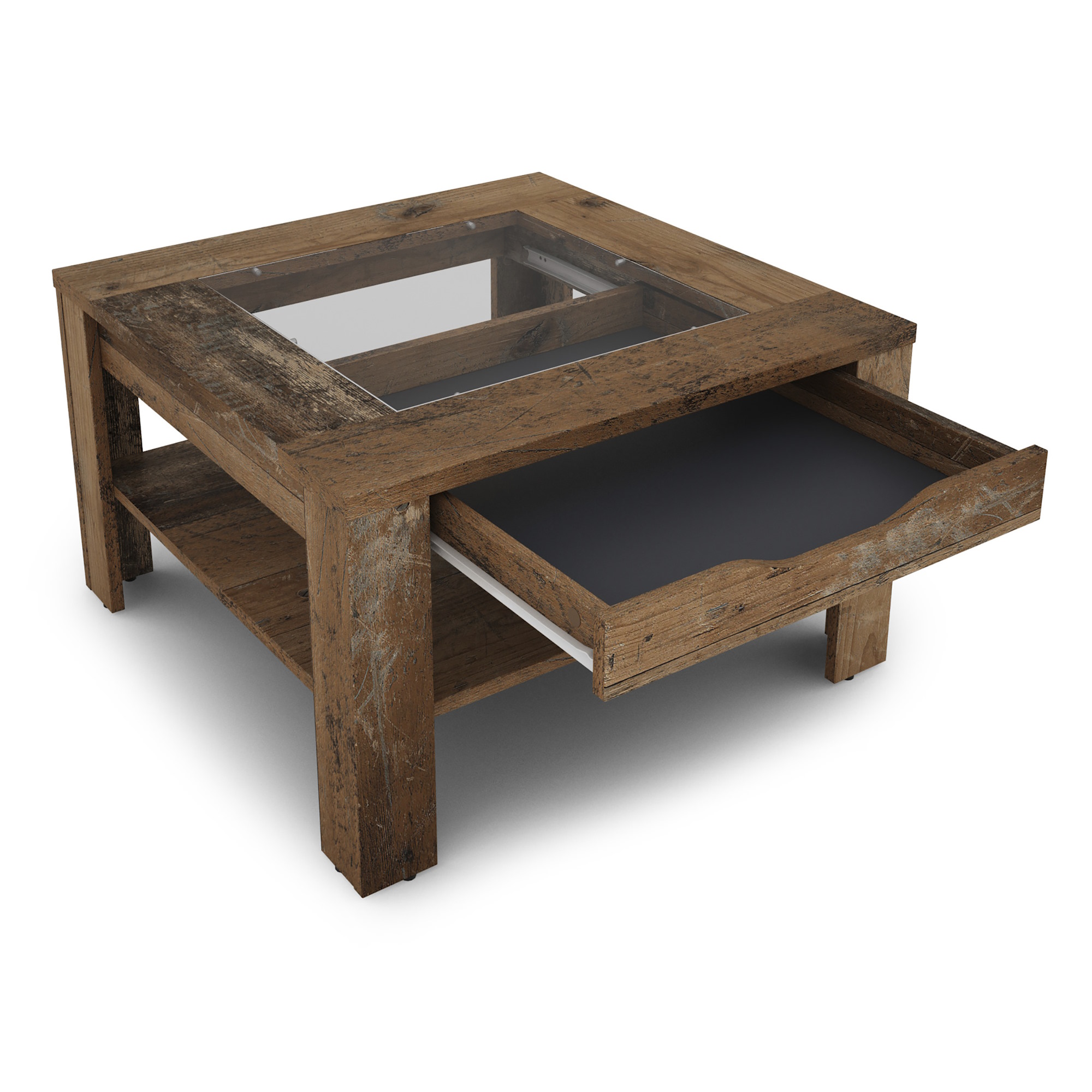 Couchtisch mit Glas & Stauraum in Old-Wood-Optik, byLIVING Ralph