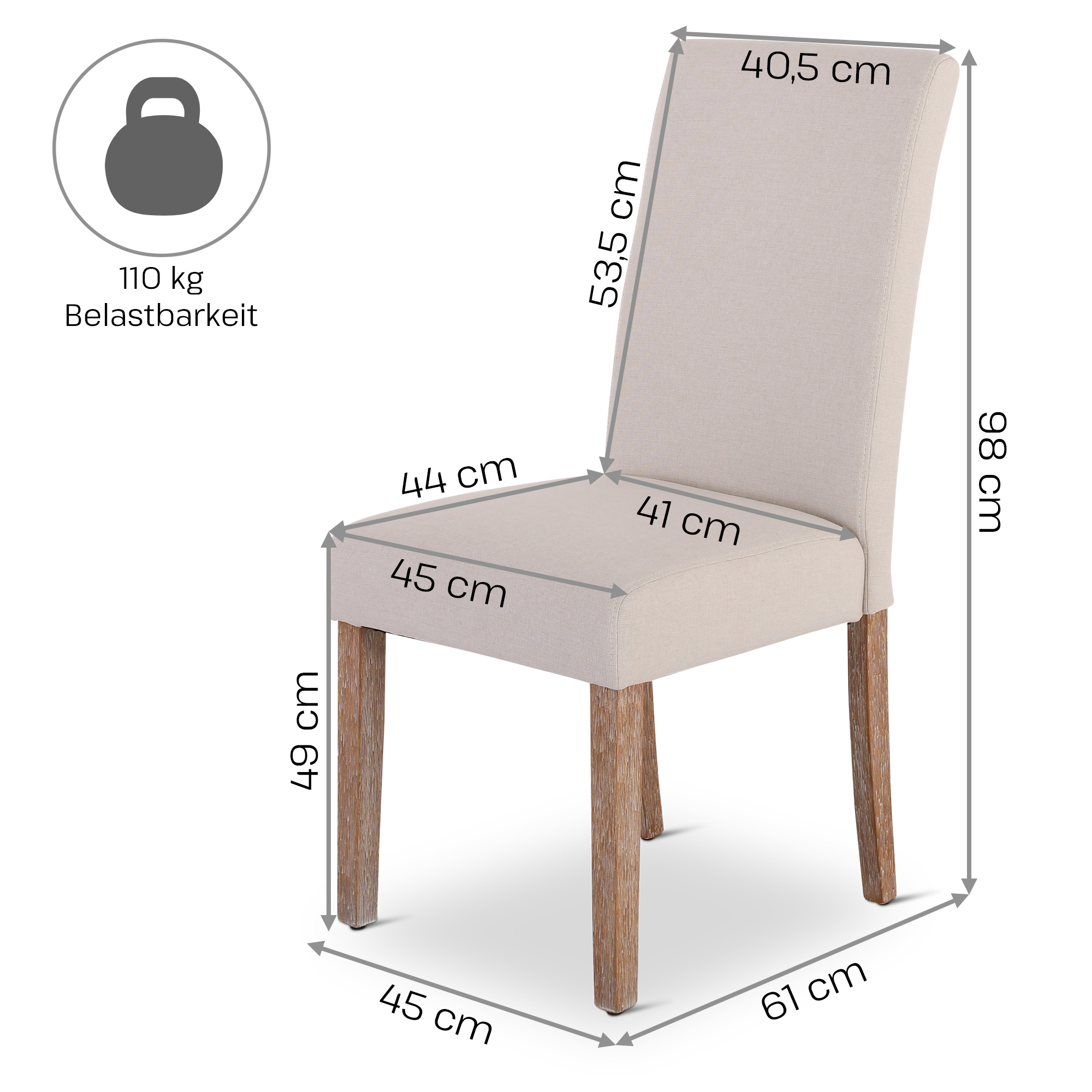 Esszimmerstuhl 2er-Set, Beige, Beine Holz, Raburg Alexandra