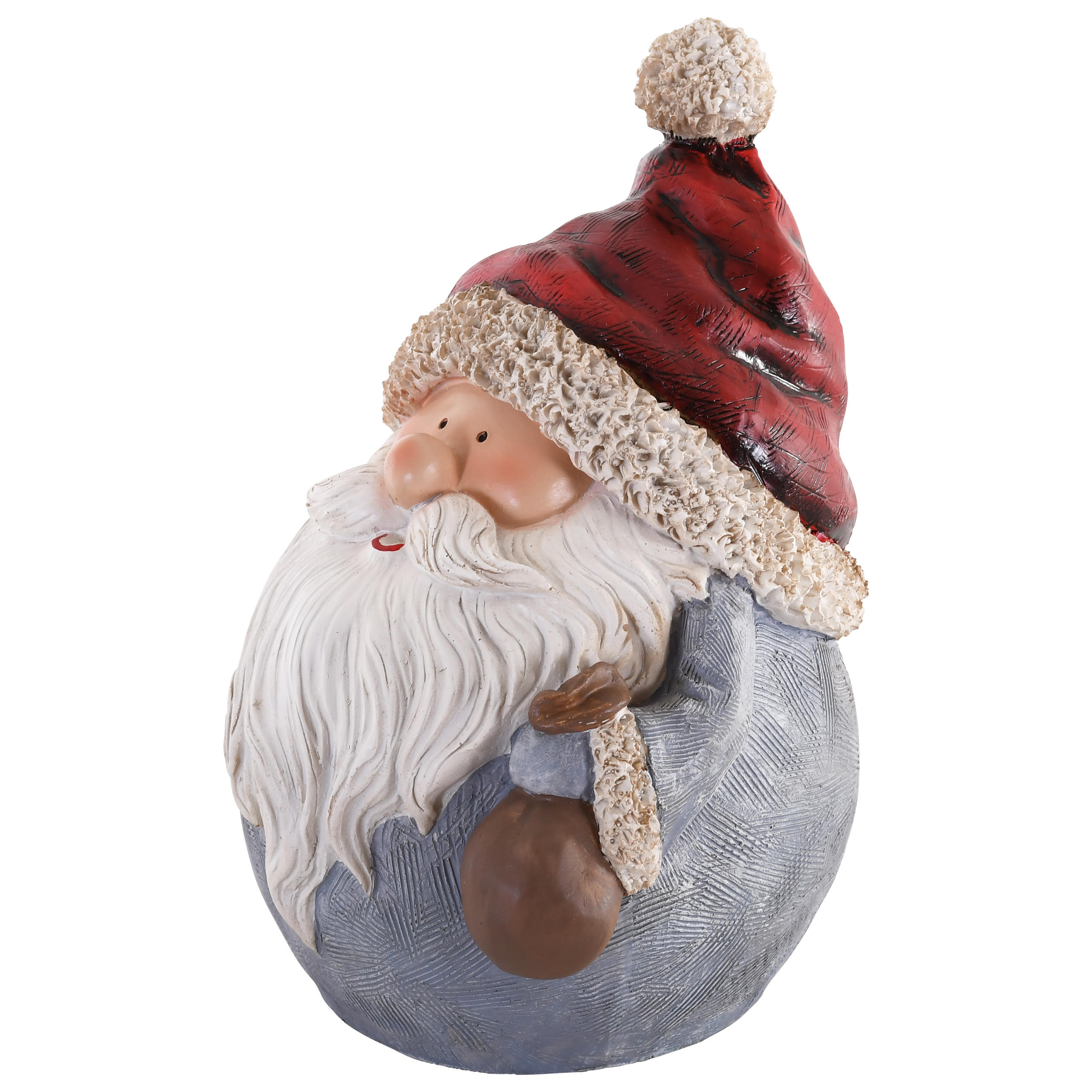 Raburg Dekofigur Weihnachtsmann Kugel mit Säckchen, blauer Mantel, rote Mütze, stehend, 27 cm hoch