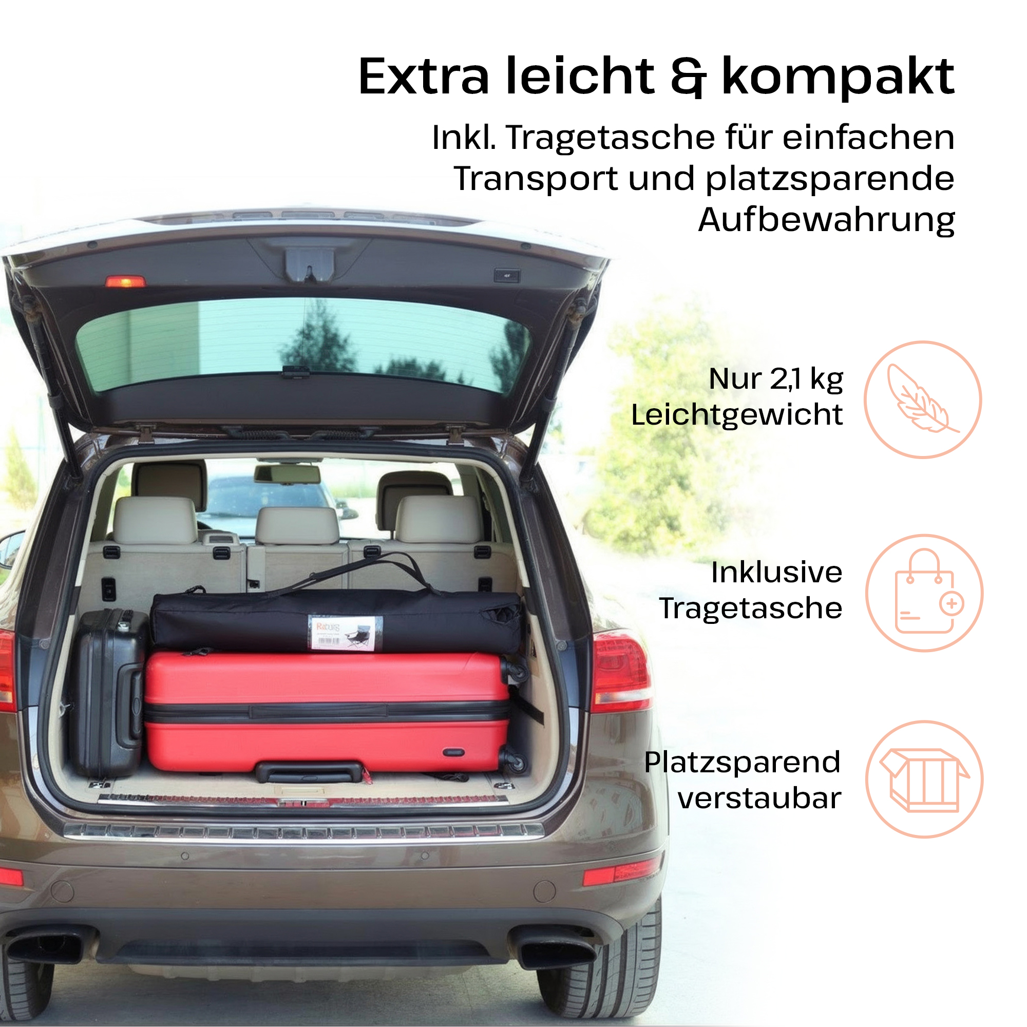 Campingstuhl 4er-Set, Anglerstuhl, Faltstuhl mit Getränkehalter, faltbar, mit Tragetasche, Schwarz, Raburg Joe