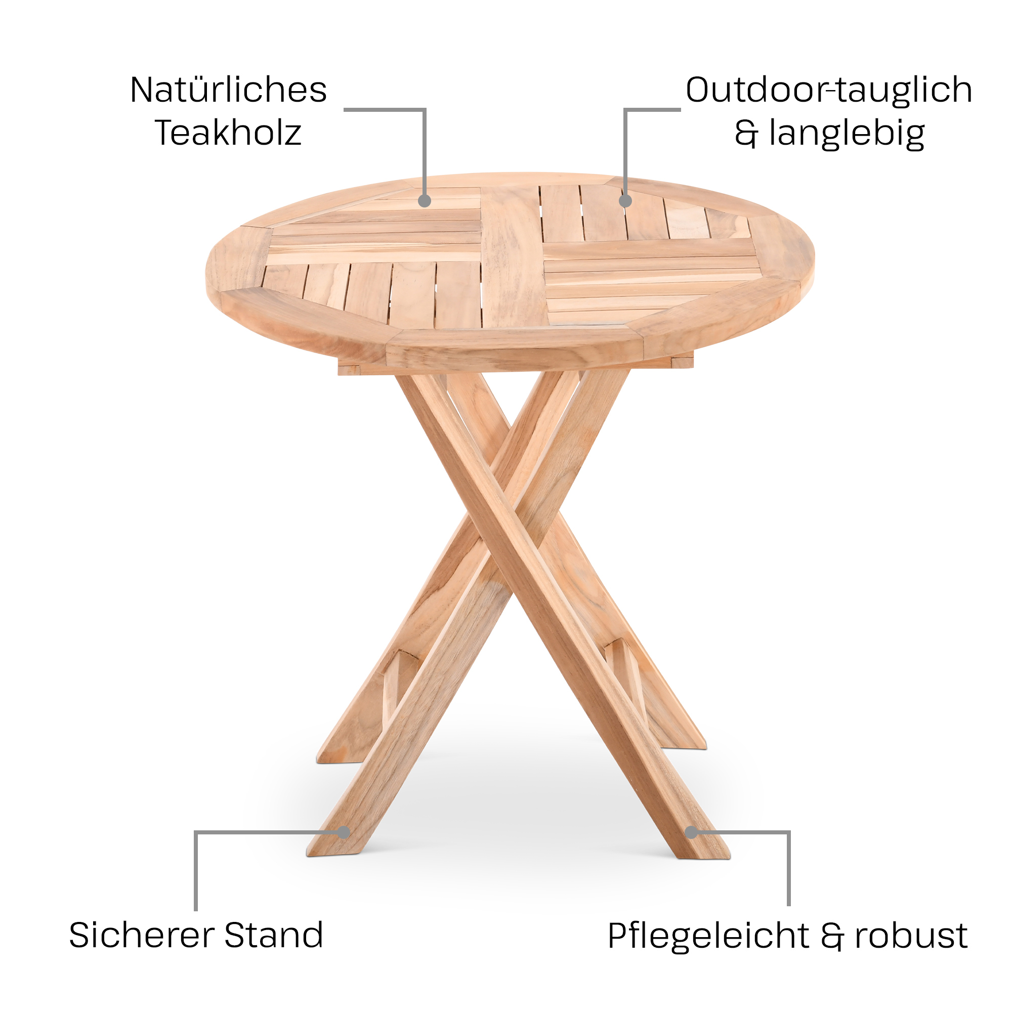 Raburg Garten-Beistelltisch Rund in Natur - Teakholz, 50 cm Durchmesser, 50 cm hoch
