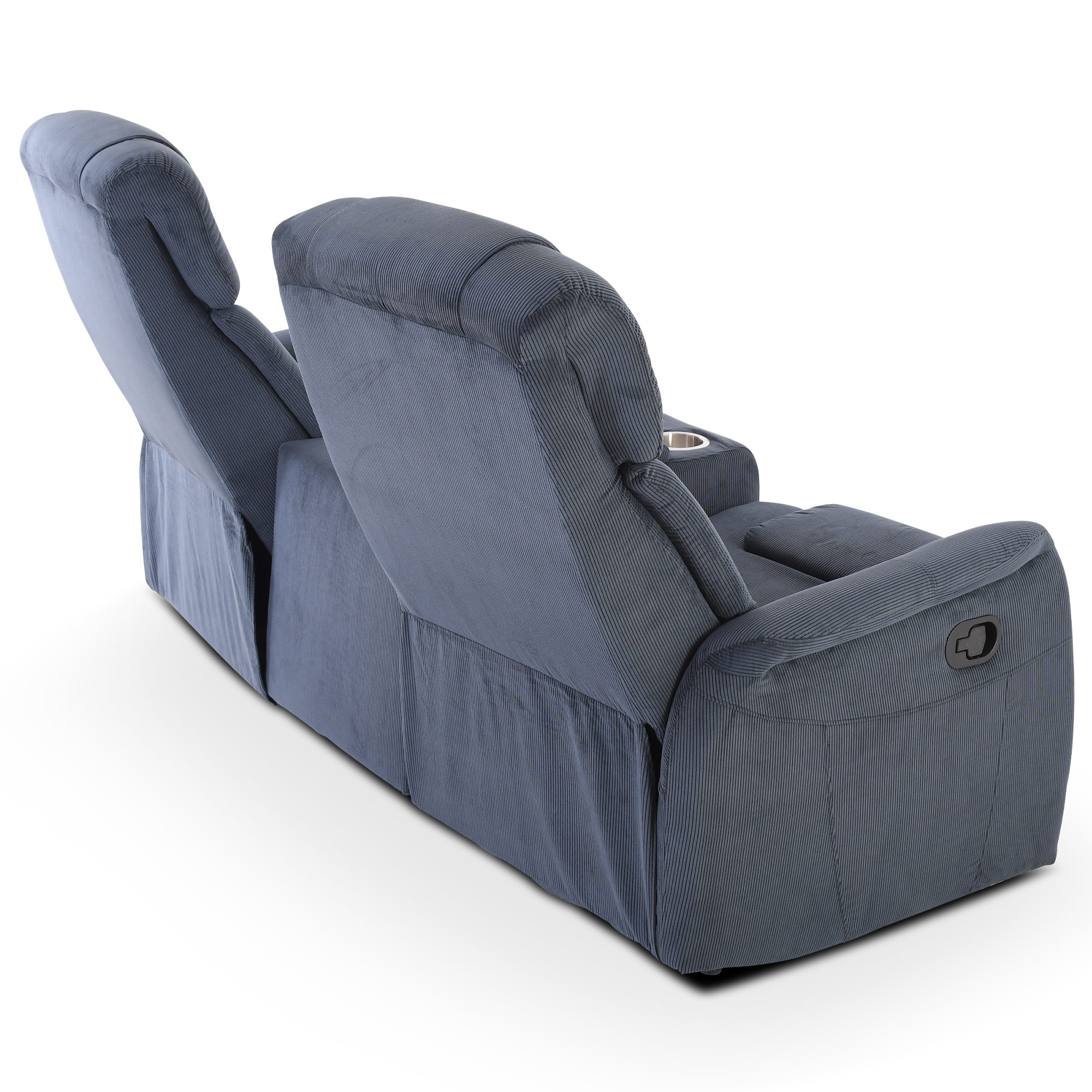 Kinosessel, 2er-Fernsehsessel mit Relaxfunktion, Cord-Mikrofaser in Marineblau, Raburg Maxx