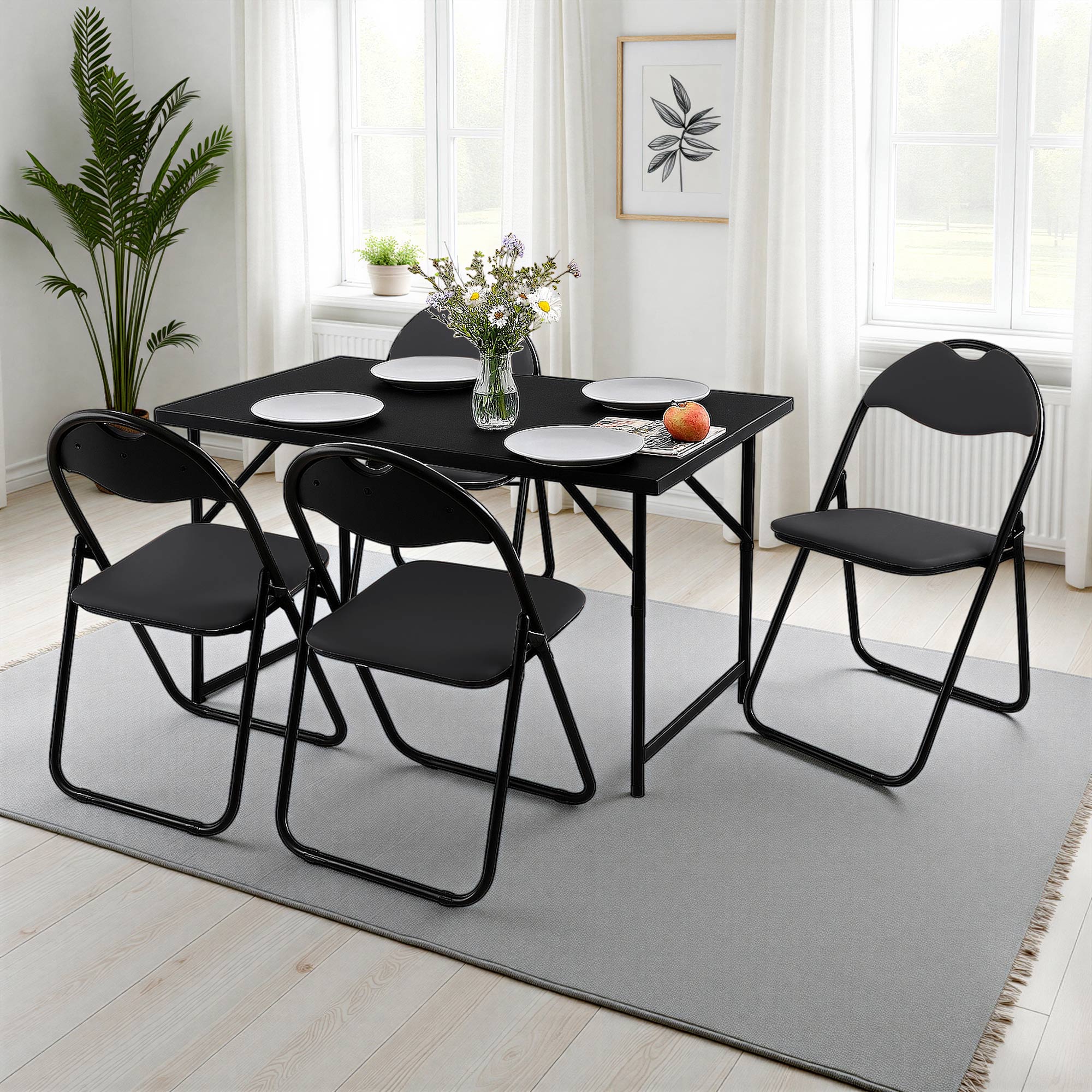 Klappstuhl 6er-Set, klappbarer Gästestuhl, Schwarz/Schwarz, Raburg Paul