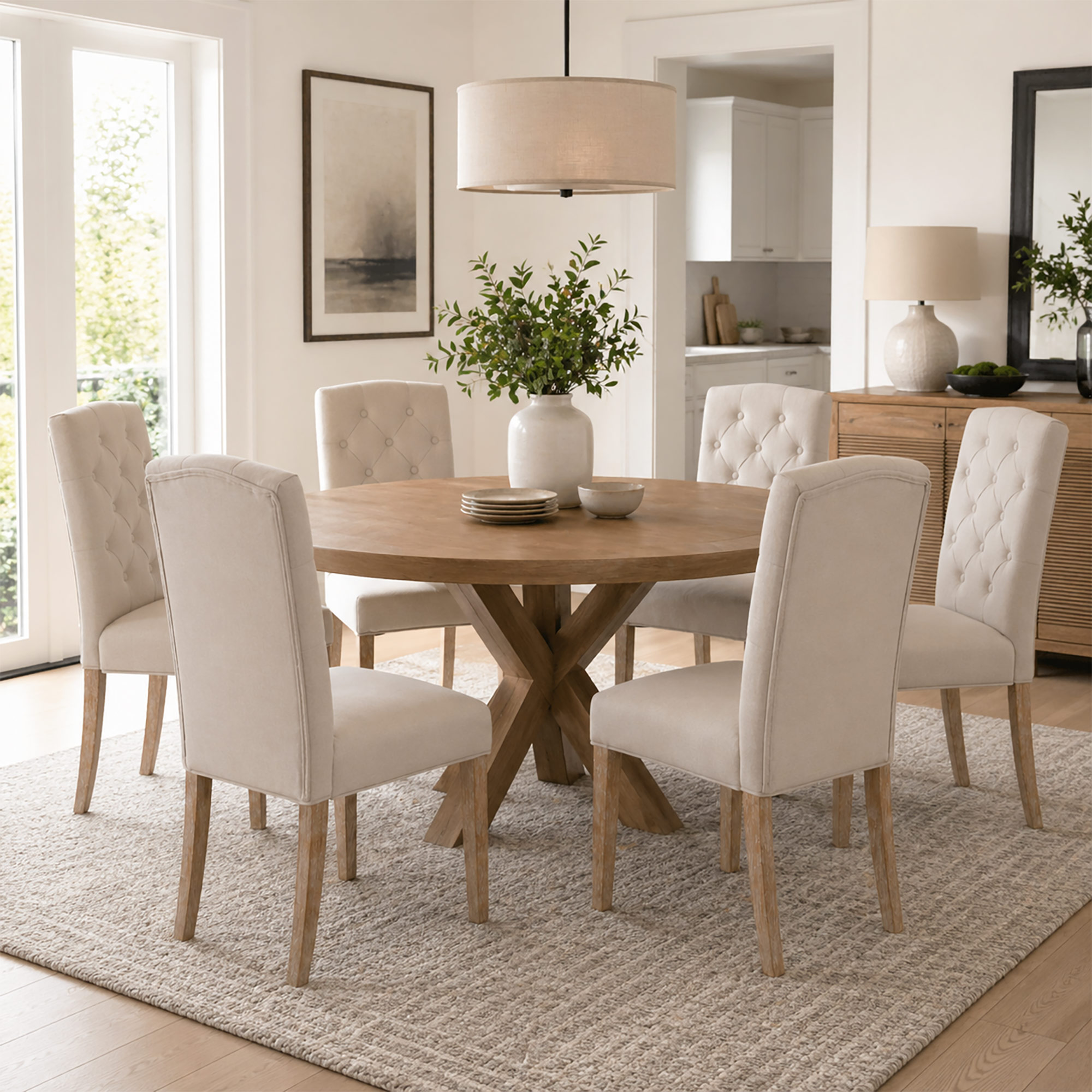 Esszimmerstuhl 2er-Set, Chesterfield-Design, Beige, Beine Holz, Raburg Anastasia