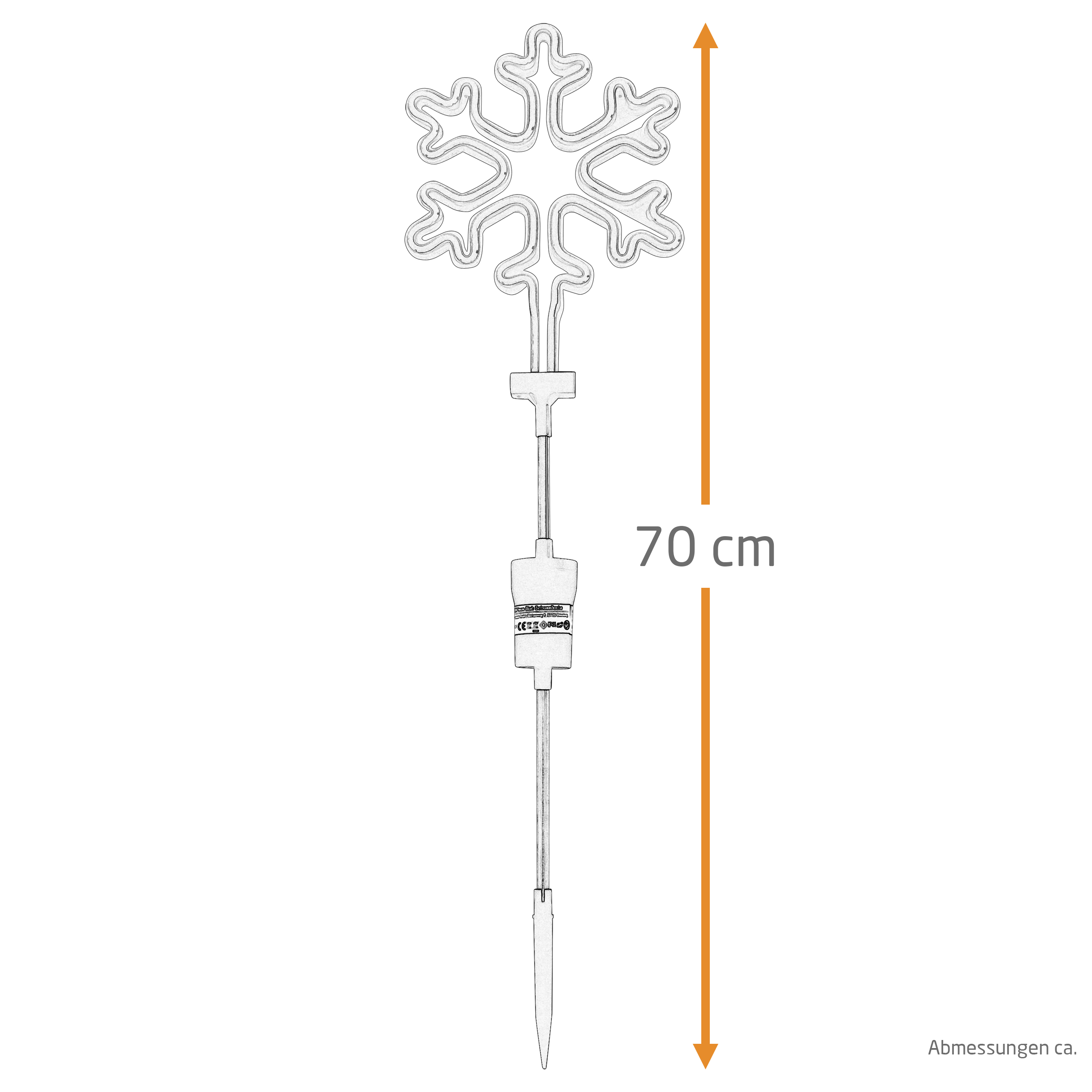Raburg weihnachtliche LED-Neon-Schneeflocke in Warm-Weiß, Gartenstecker, ca. 70 cm, batteriebetrieben