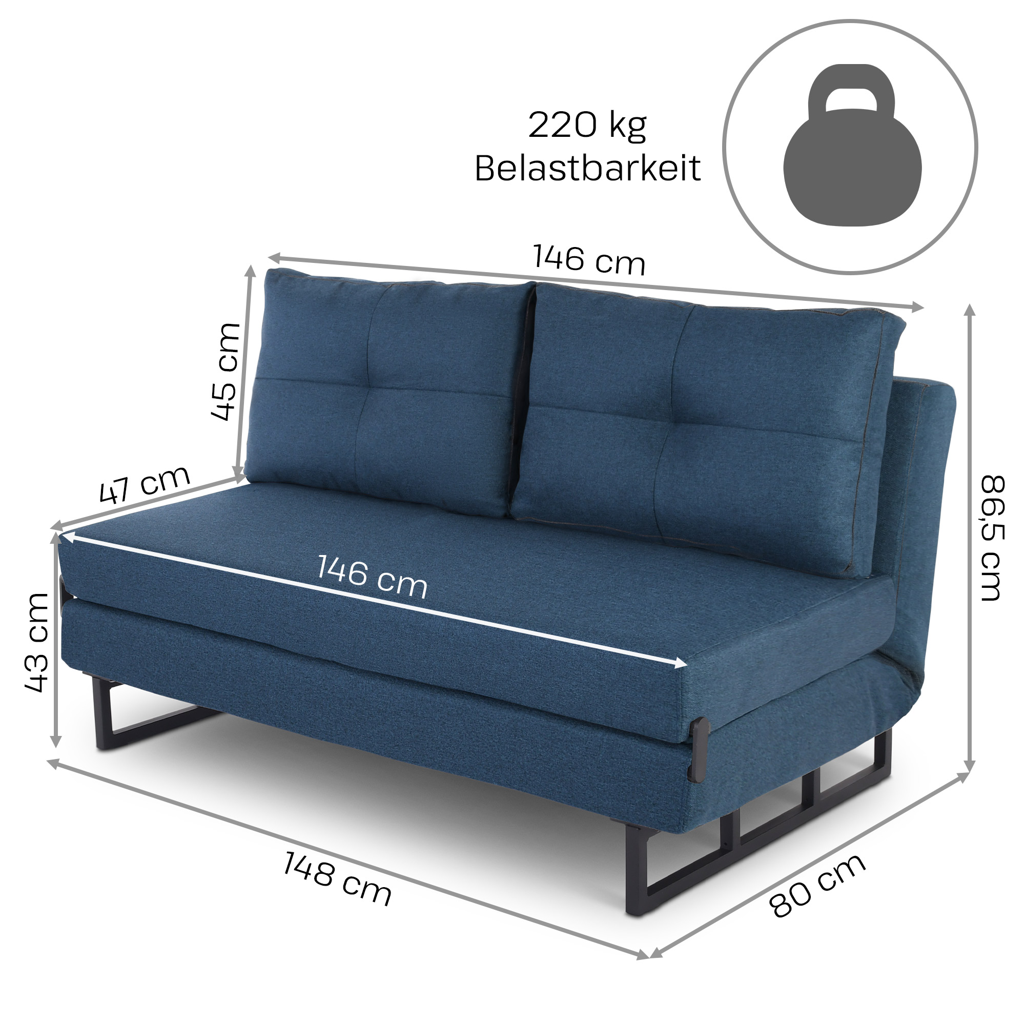 schlafsofa -mikrofaser-dunkelblau-gestell-schwarz-148cm-breit-raburg-zara-300142