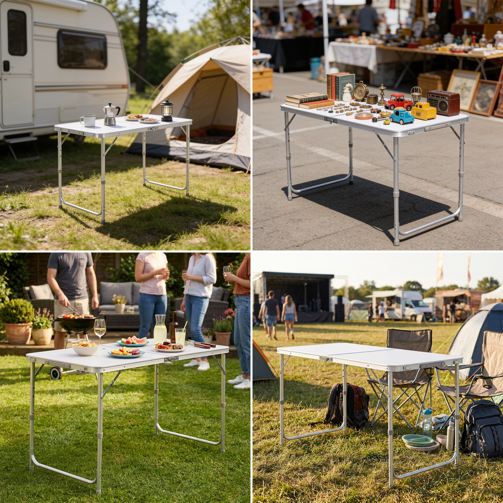 Campingtisch klappbar, Klapptisch 3-fach höhenverstellbar, Falttisch 120 x 60 cm, Weiß, Raburg Lukas