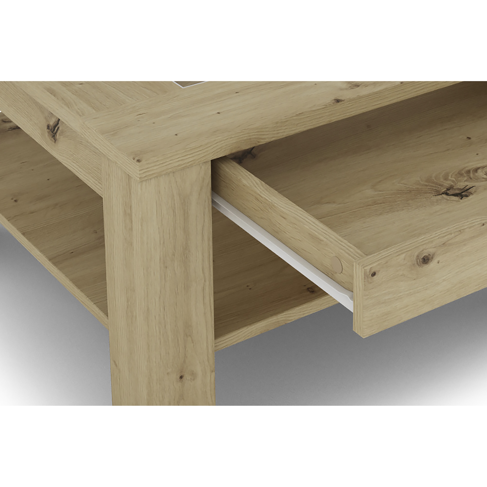 Couchtisch mit Glas & Stauraum in Artisan-Eiche-Optik, byLIVING Ralph