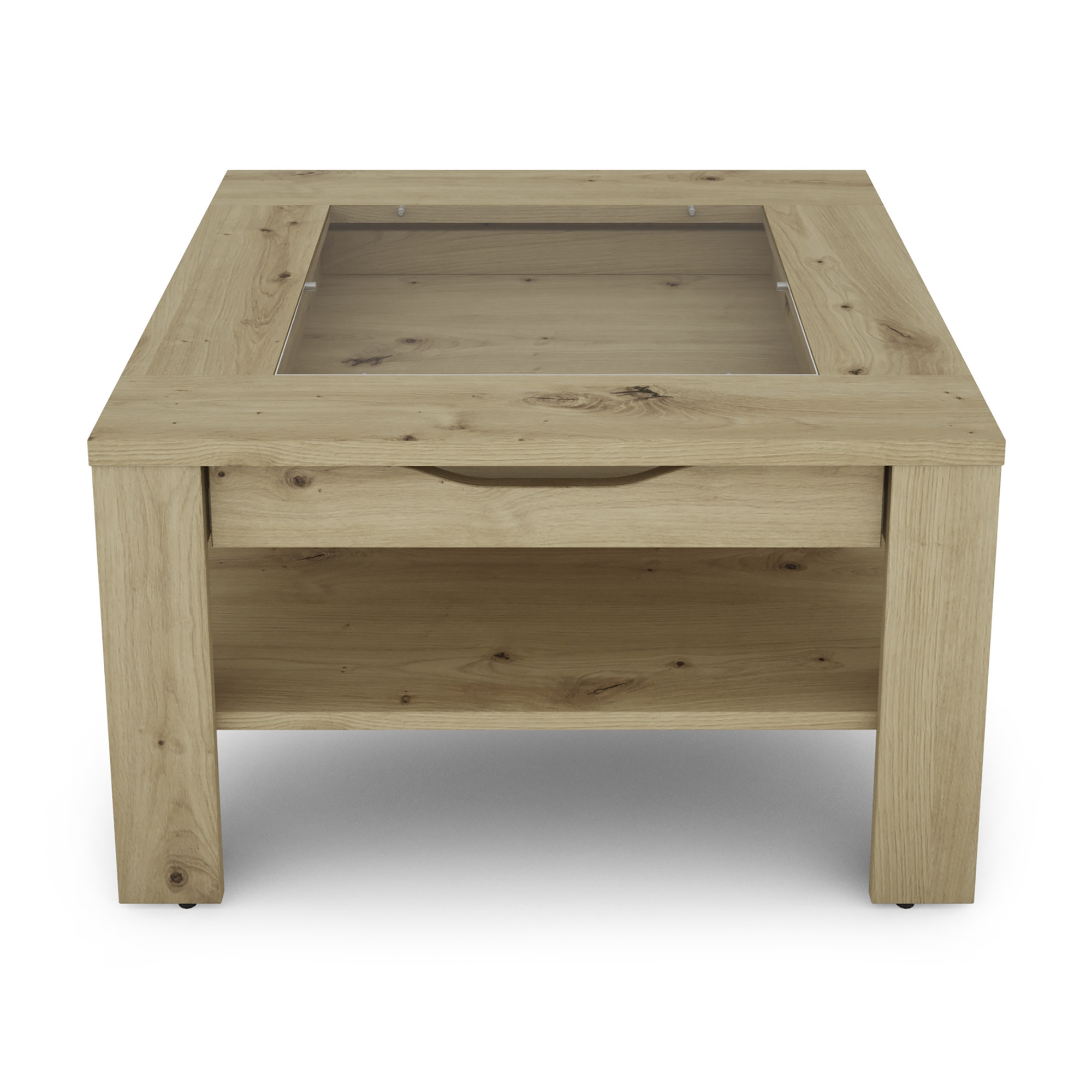 Couchtisch mit Glas & Stauraum in Artisan-Eiche-Optik, byLIVING Ralph