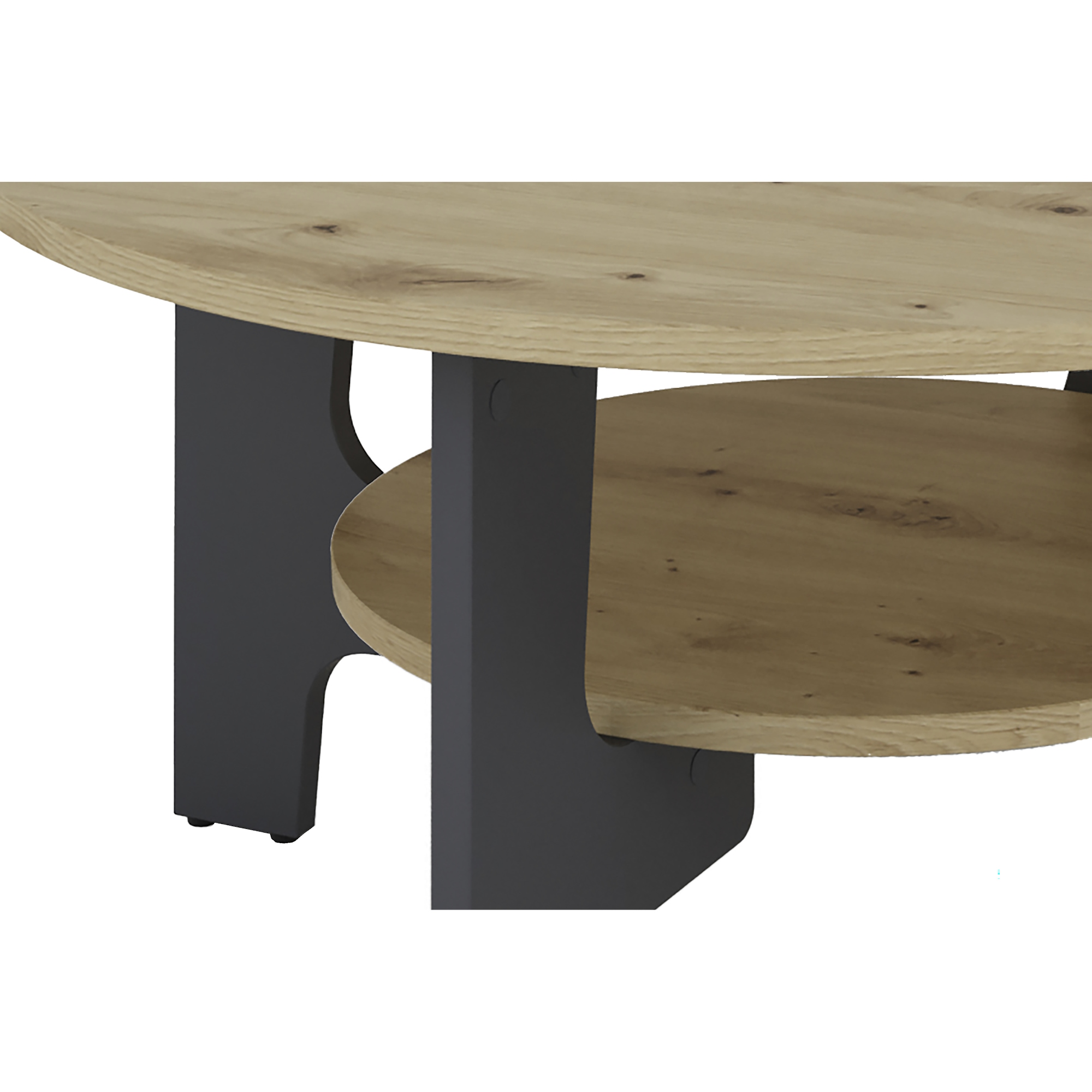 Runder Couchtisch in Artisan-Eiche-Optik, Tischbeine in Graphit mit Ablage, byLIVING Jonny