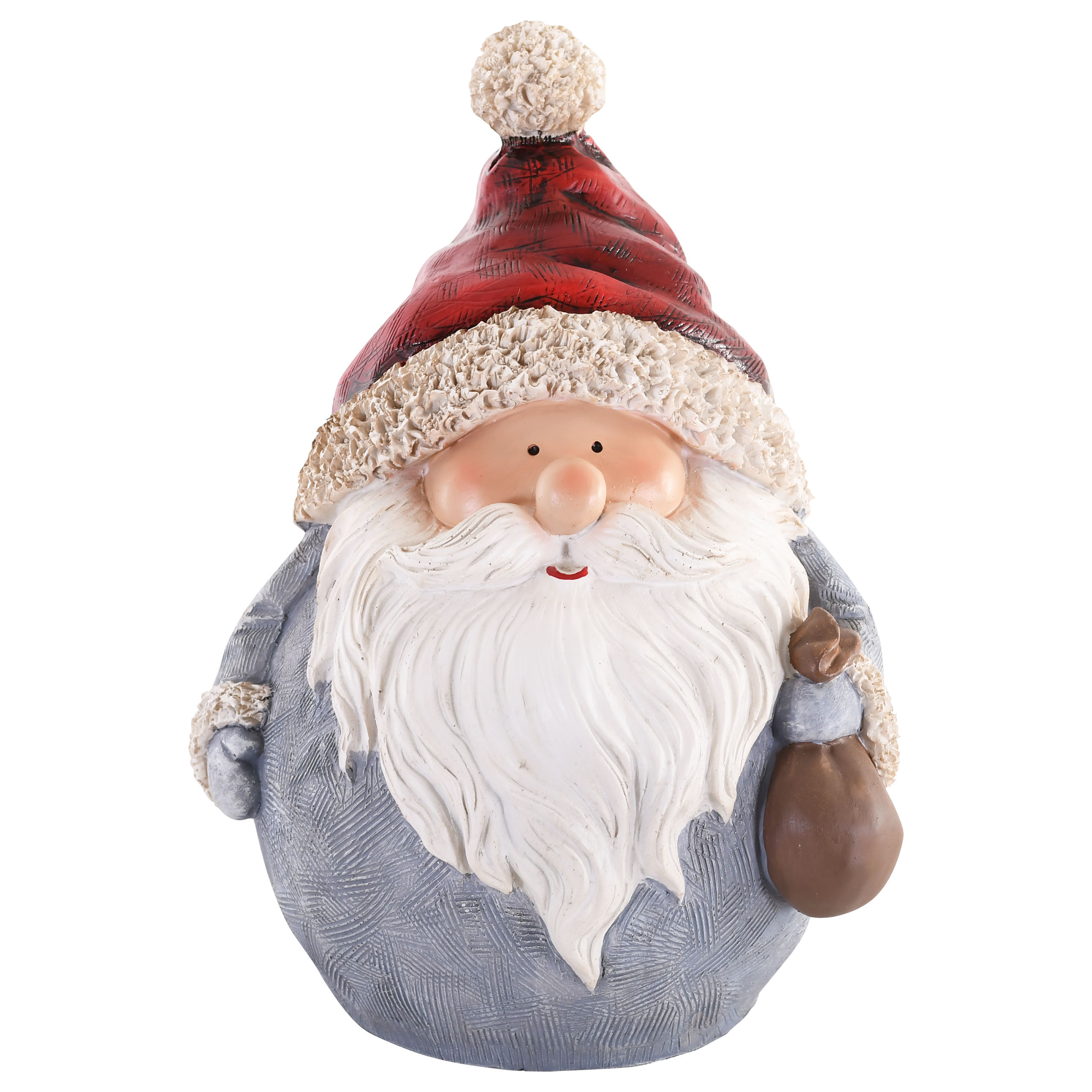Raburg Dekofigur Weihnachtsmann Kugel mit Säckchen, blauer Mantel, rote Mütze, stehend, 27 cm hoch