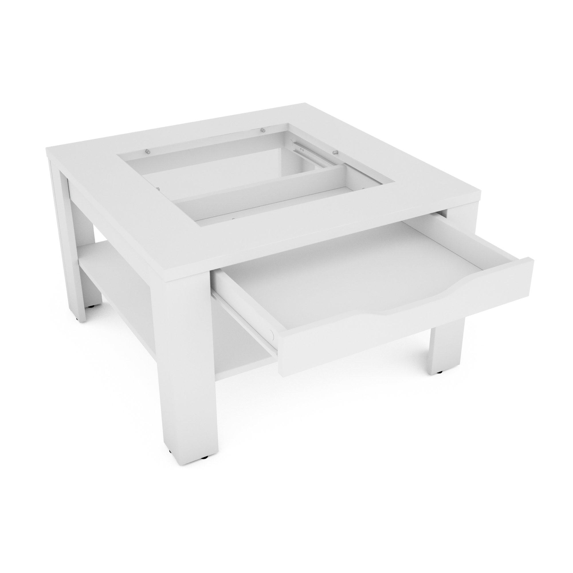 Couchtisch mit Glas & Stauraum in Weiß, byLIVING Ralph