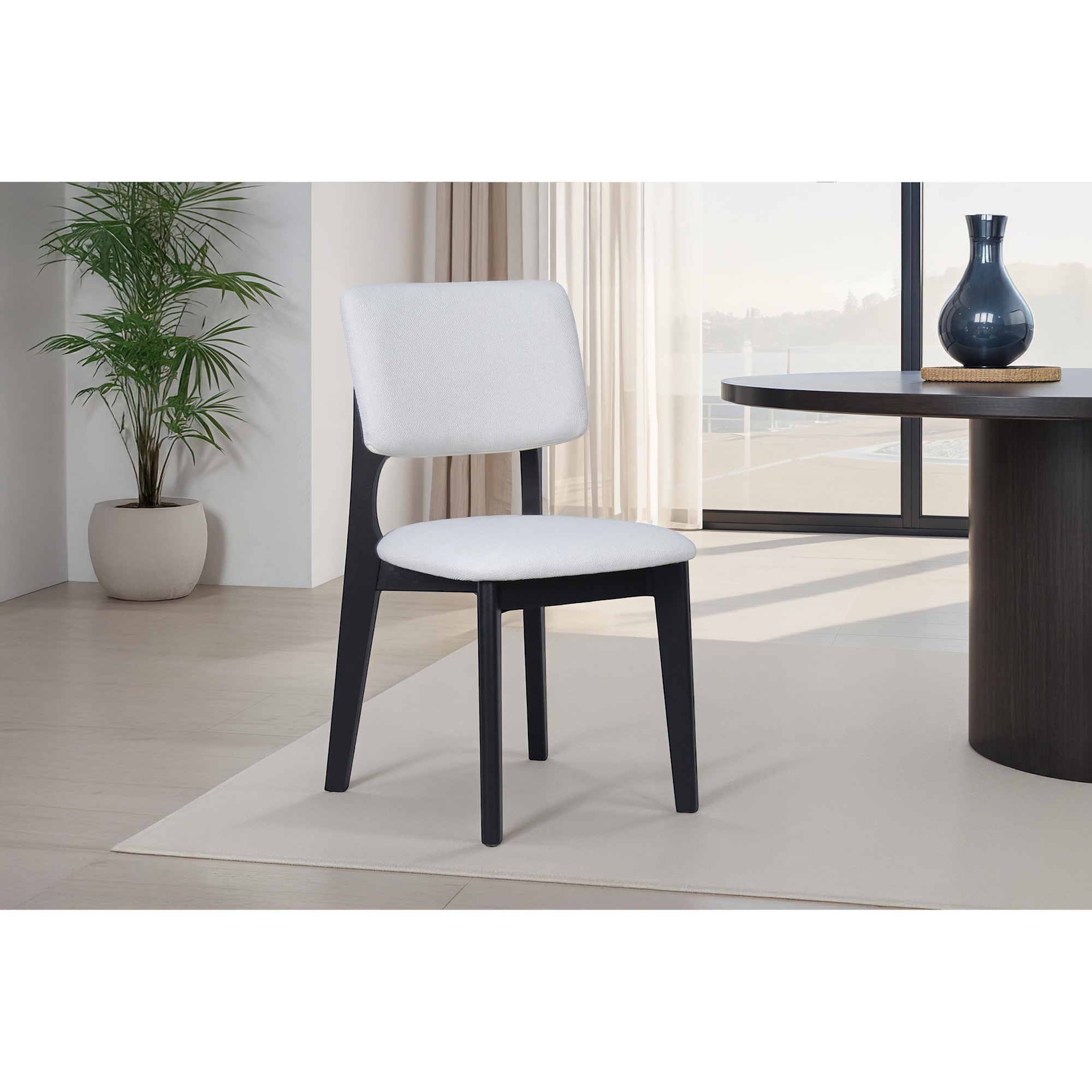 Esszimmerstuhl 2-er Set, Webstoff in Beige, Massivholzgestell in Schwarz, byLIVING Elsa