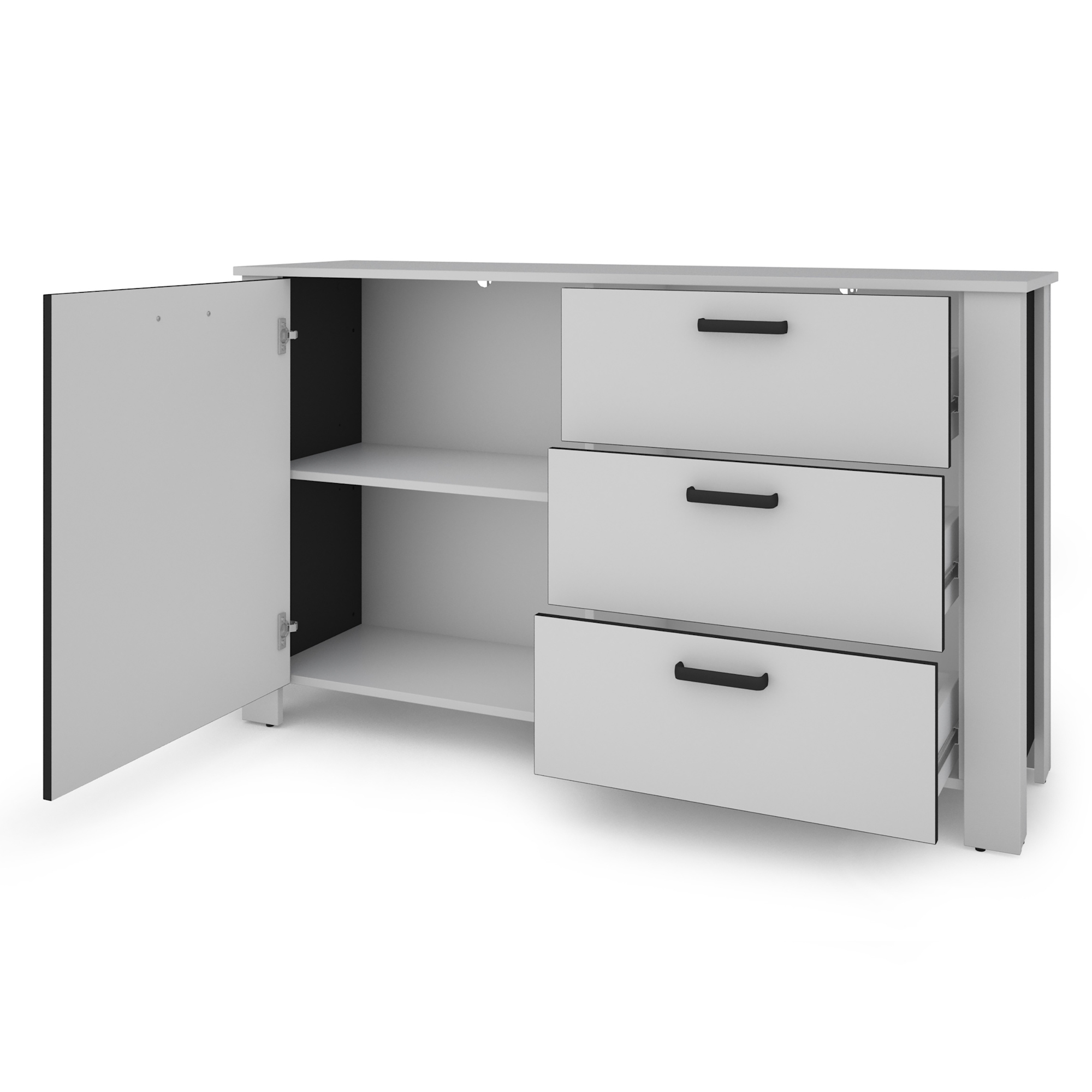 Sideboard mit Tür & Schubkästen, Kommode in Weiß und Schwarz, B140×H84×T40 cm, byLIVING Faro