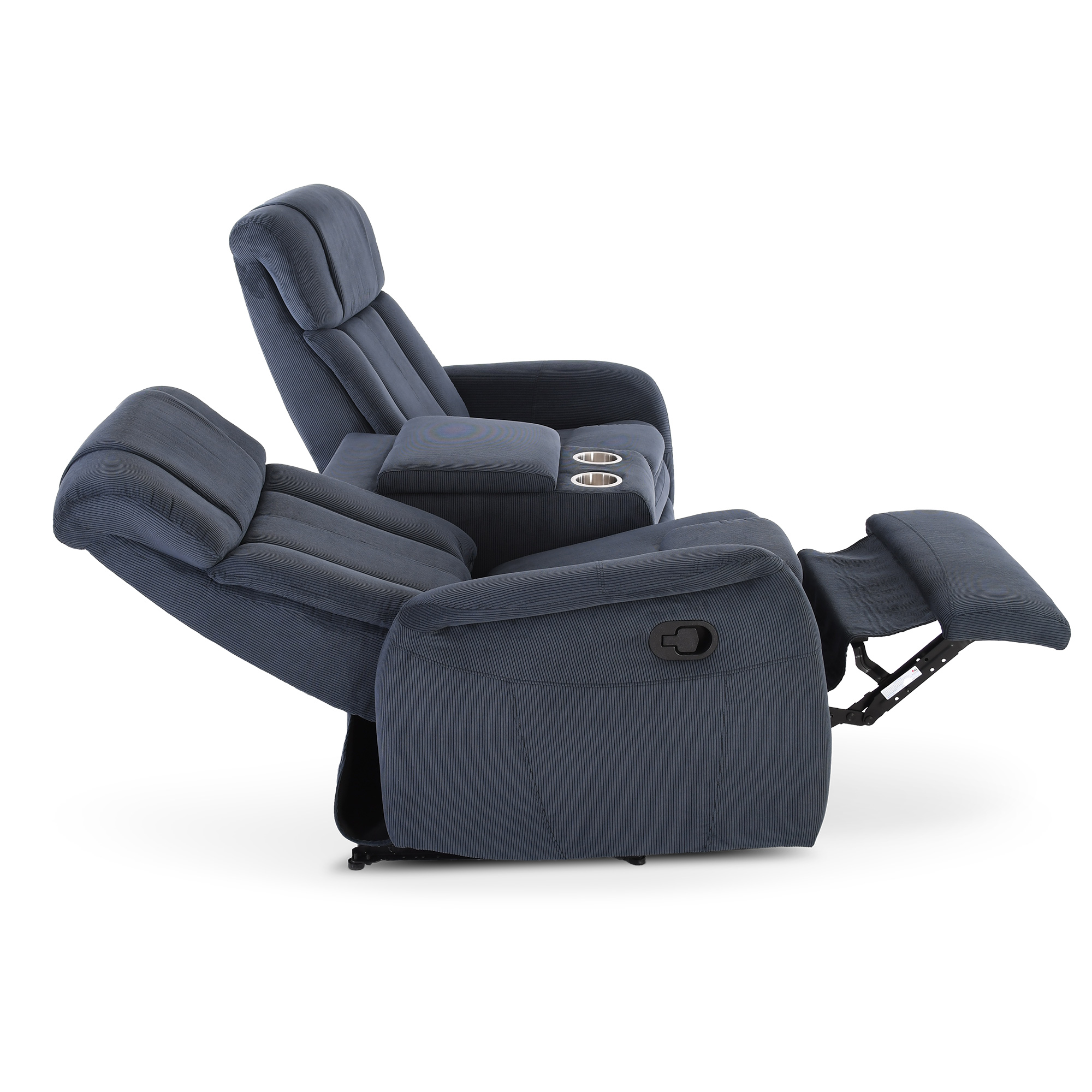 Kinosessel, 2er-Fernsehsessel mit Relaxfunktion, Cord-Mikrofaser in Marineblau, Raburg Maxx