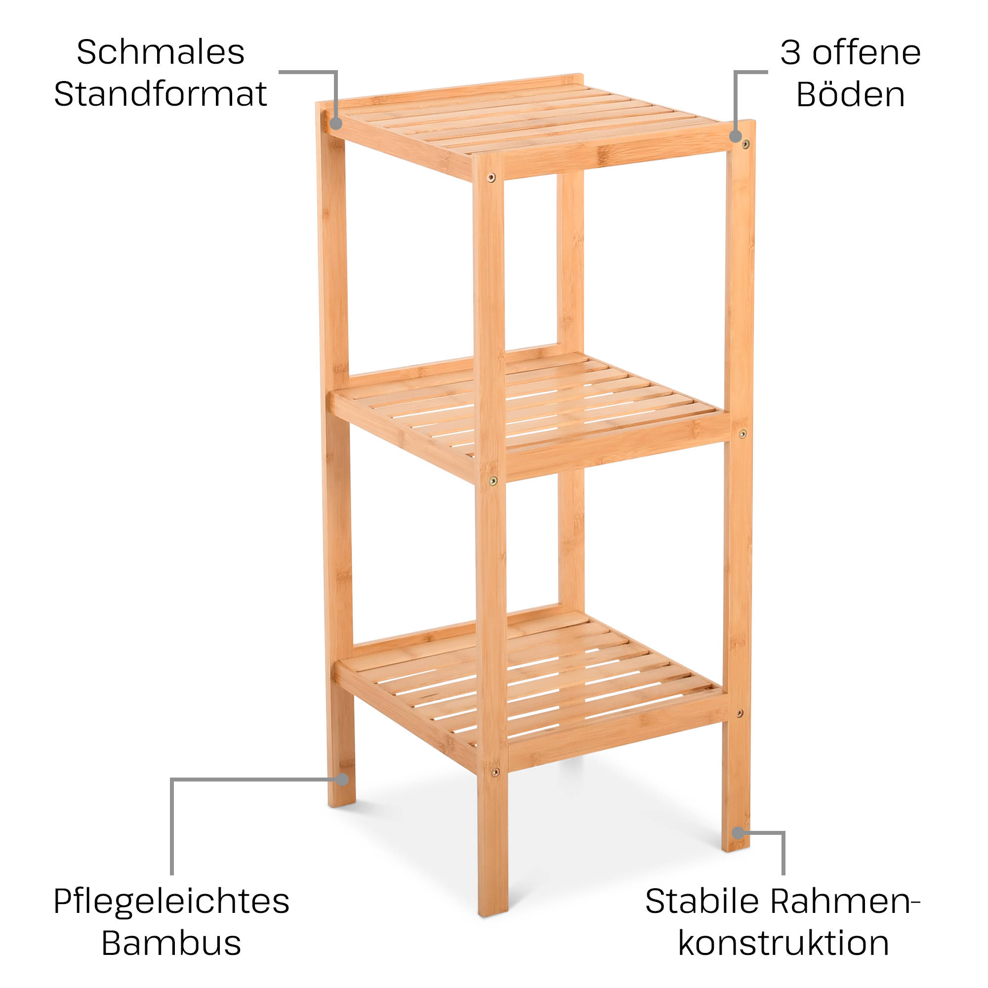 Badregal & Standregal, Bambus, 3 Böden, 79 cm hoch | Raburg Keda
