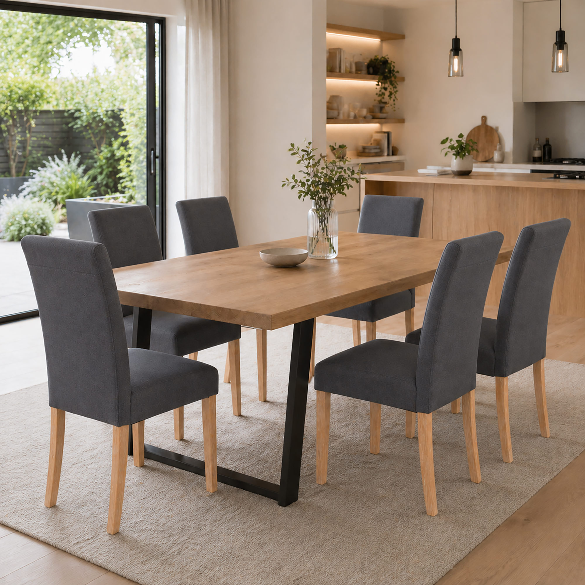 Esszimmerstuhl 2er-Set, Dunkelgrau, Beine Holz, Raburg Alexandra