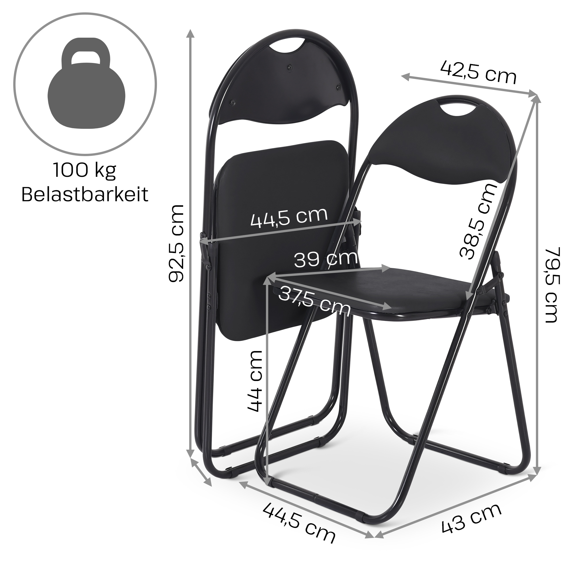 Klappstuhl 6er-Set, klappbarer Gästestuhl, Schwarz/Schwarz, Raburg Paul