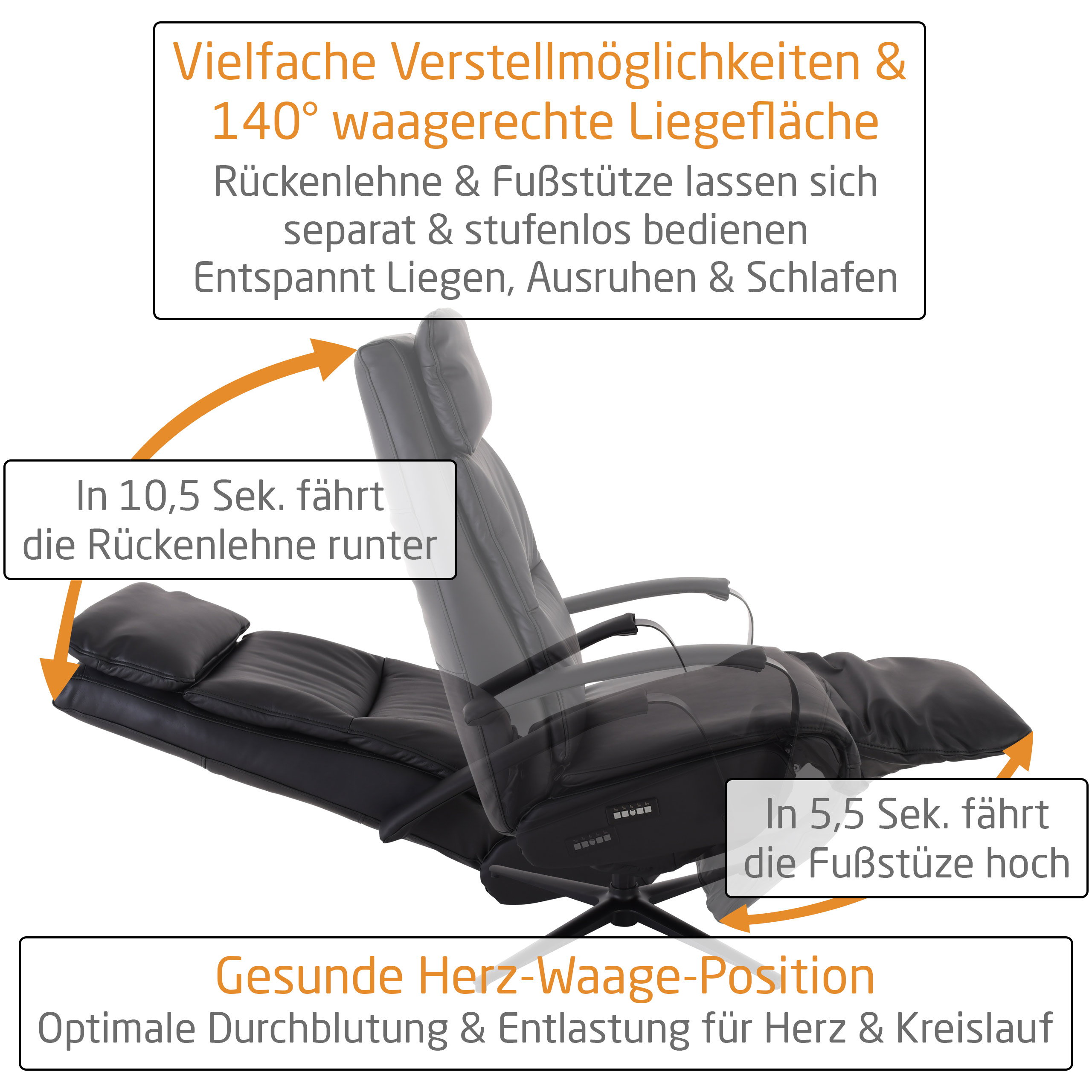 Raburg TV-Sessel Thomas in Omega-Schwarz, Echtleder, 2 Motoren, 360° drehbar