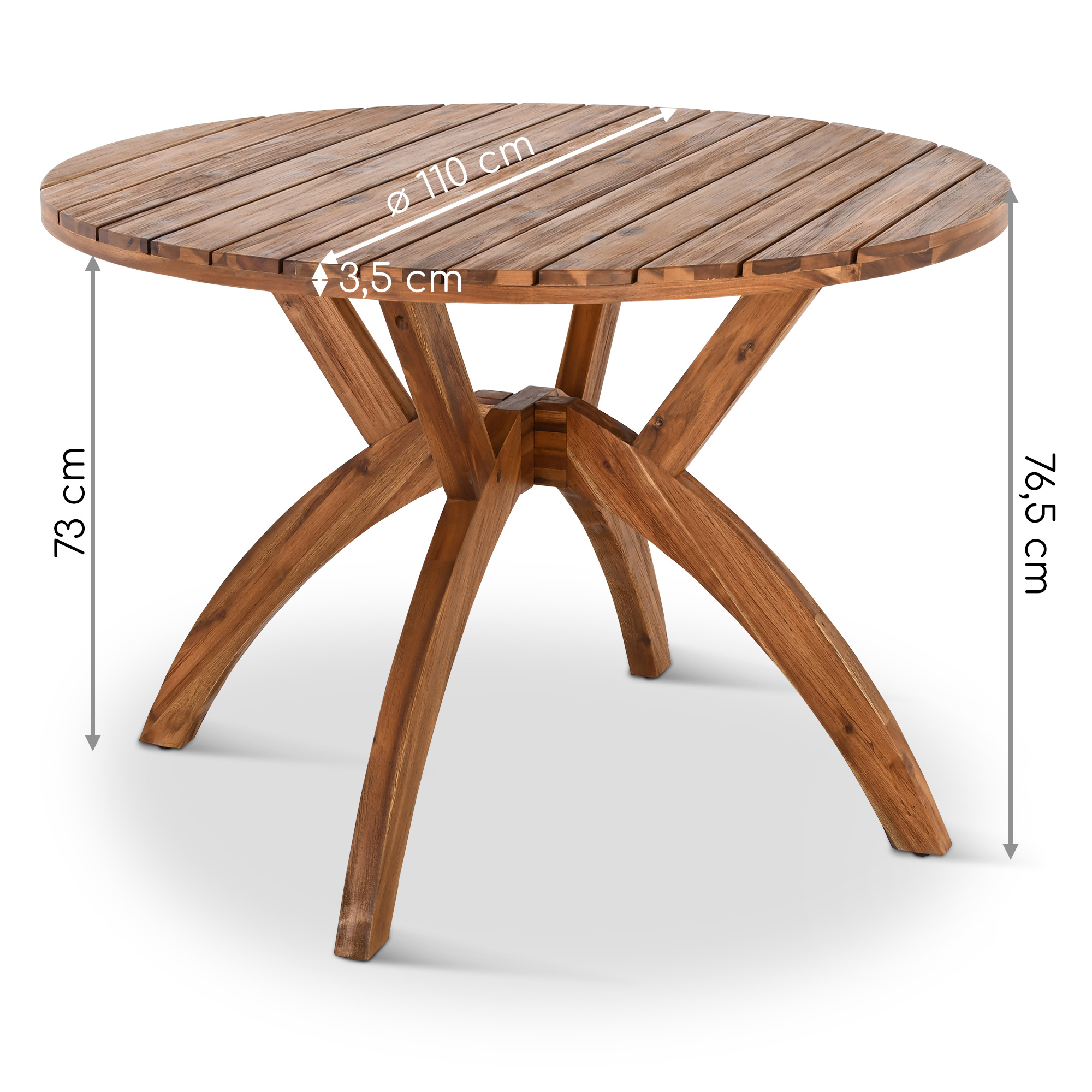 Garten-Esstisch Holz 110 cm Durchmesser, wetterfest, runder Tisch, Akazie, Raburg Kira