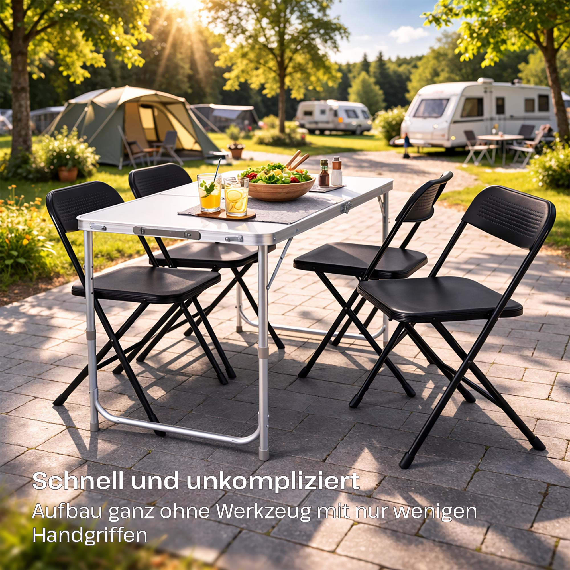 Campingtisch klappbar, Klapptisch 3-fach höhenverstellbar, Falttisch 120 x 60 cm, Weiß, Raburg Lukas