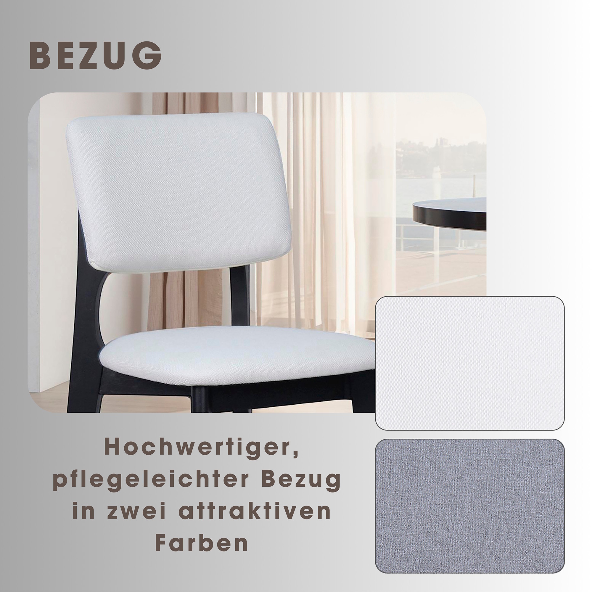 Esszimmerstuhl 2-er Set, Webstoff in Beige, Massivholzgestell in Schwarz, byLIVING Elsa