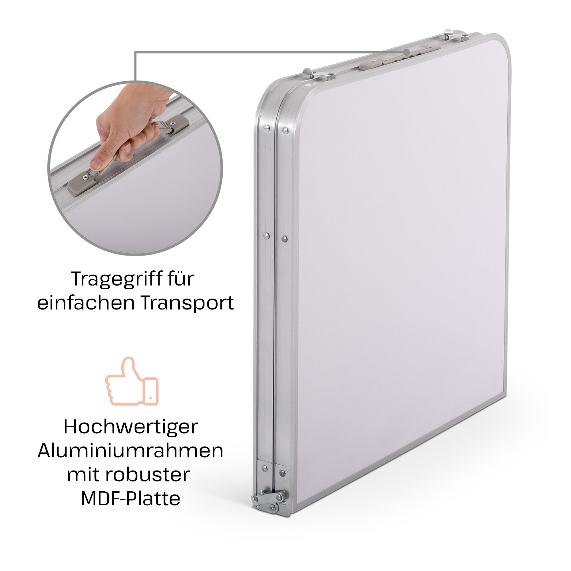 Campingtisch klappbar, Klapptisch 3-fach höhenverstellbar, Falttisch 120 x 60 cm, Weiß, Raburg Lukas